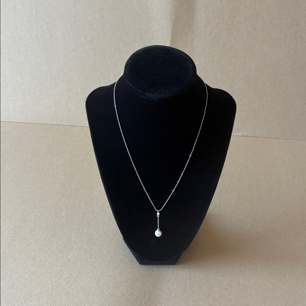 Rhinestone covered single Pearl Sterling silver .925 drop necklace